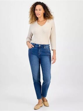Style & Co. Women's Blue Embroidered Hi-Rise Straight-Leg Jeans size 12. NWT